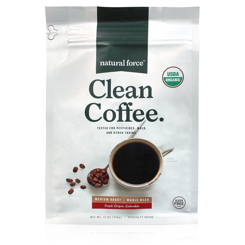 Natural Force - Organic Clean Coffee Classic, Mold & Mycotoxin Free, Lab Tested for Toxins & Purity, Low Acidity, Incredible Taste & Aroma, Whole Bean Medium Roast, 12 oz - Image 1